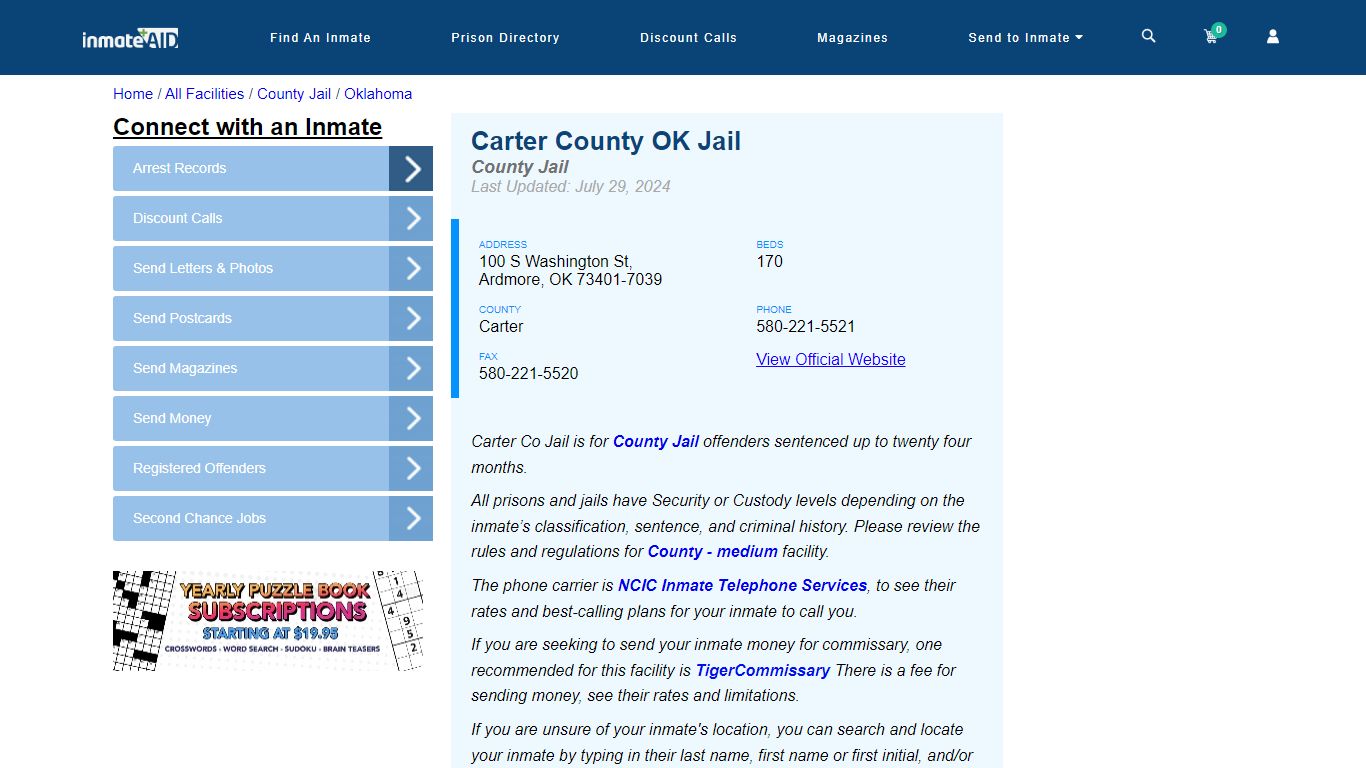 Carter County OK Jail - Inmate Locator