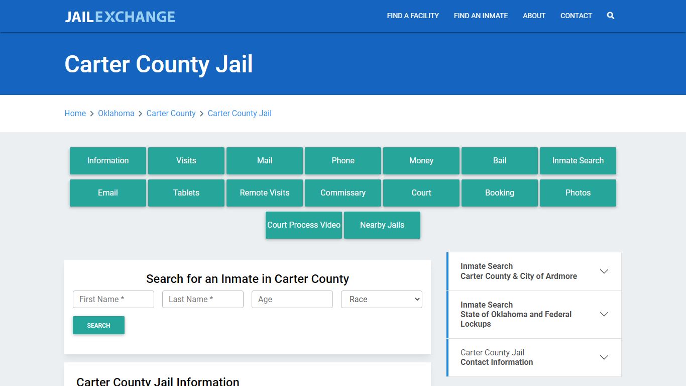 Carter County Jail Roster Lookup, OK, Inmate Search