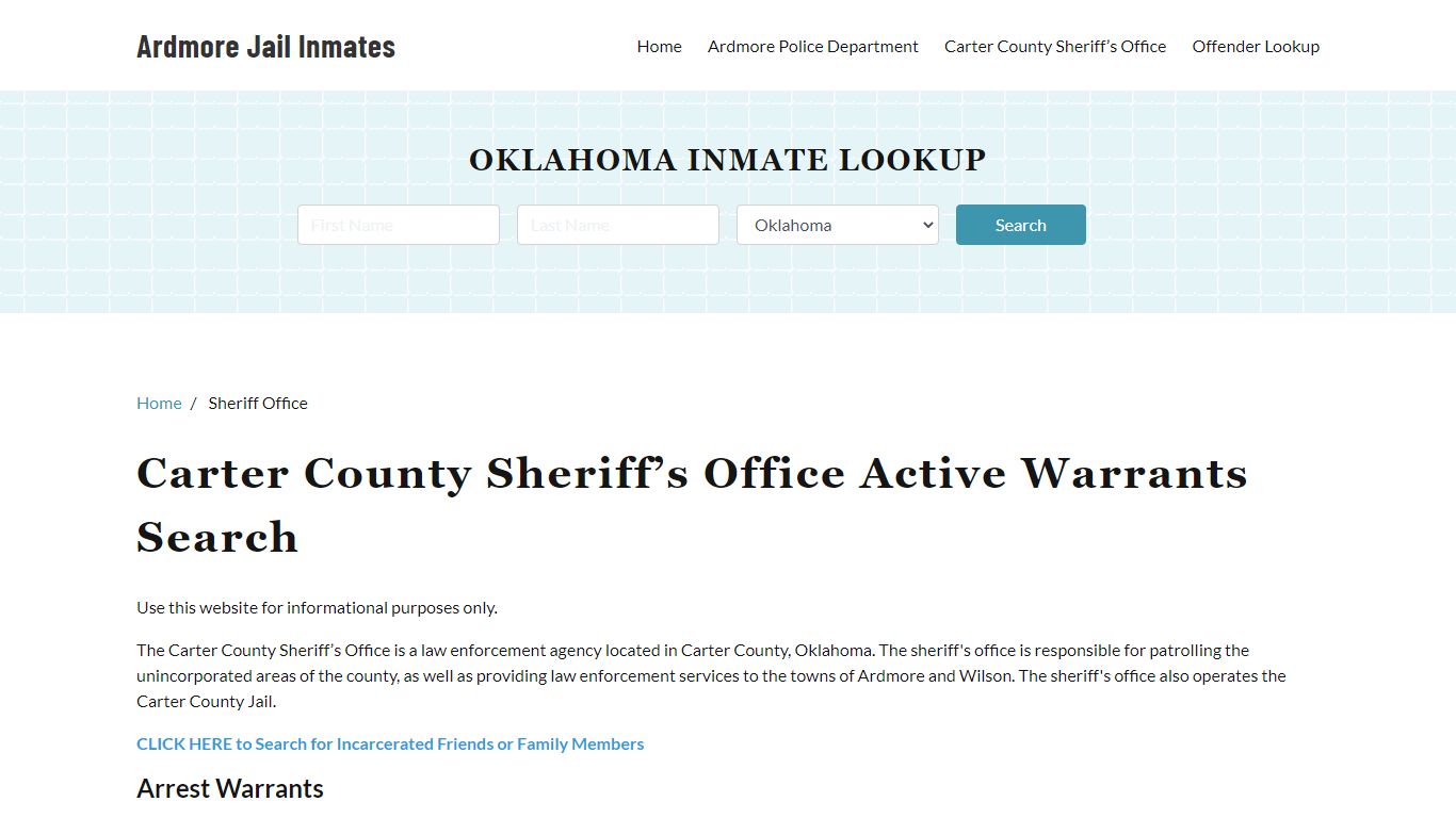 Carter County Sheriff Office, OK Warrant Lookup - Ardmore Jail